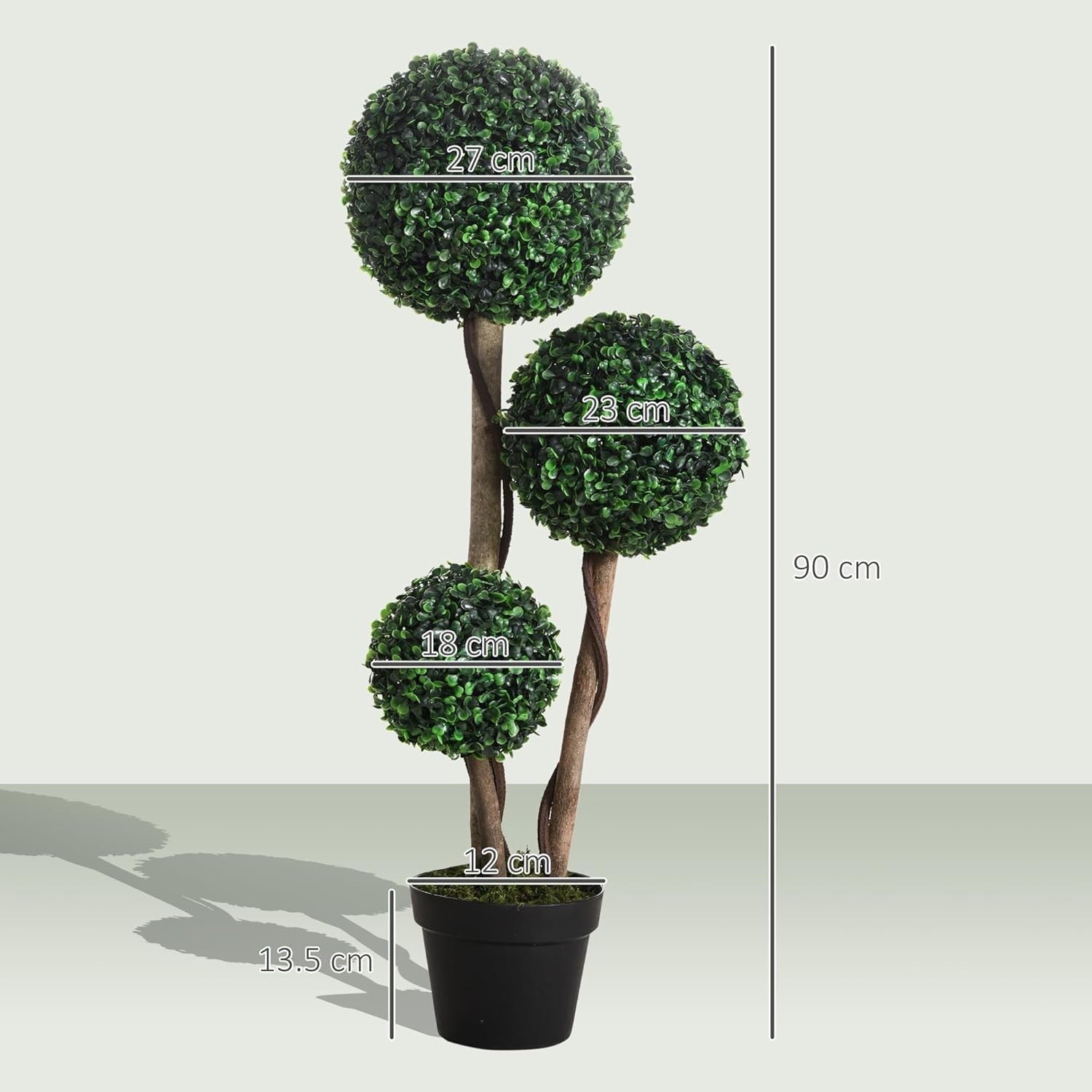 90cm Artificial Boxwood Triple Ball Topiary Tree in Weighted Pot Home Decor