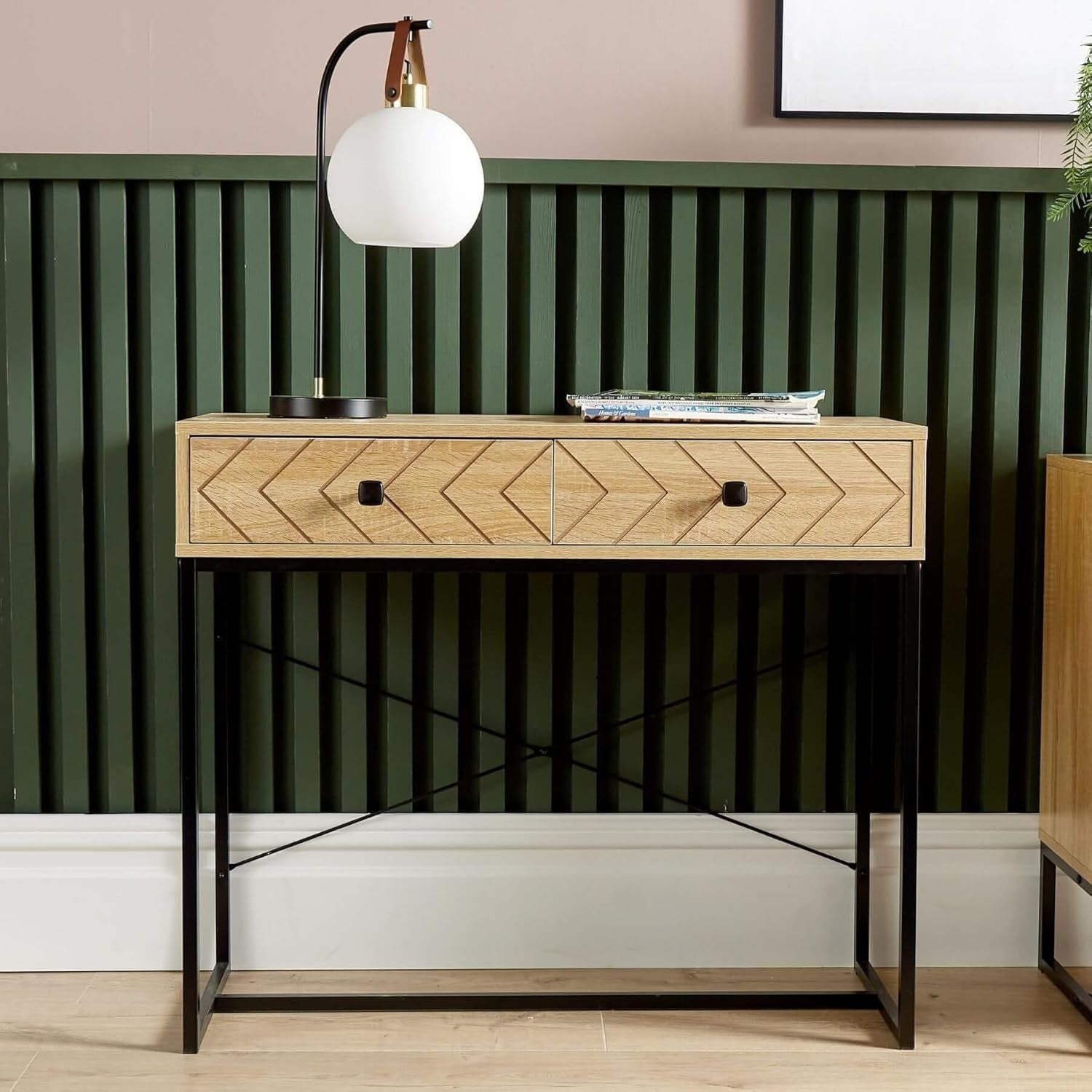 Modern Console Table with Drawers Oak Effect Hallway Storage Desk
