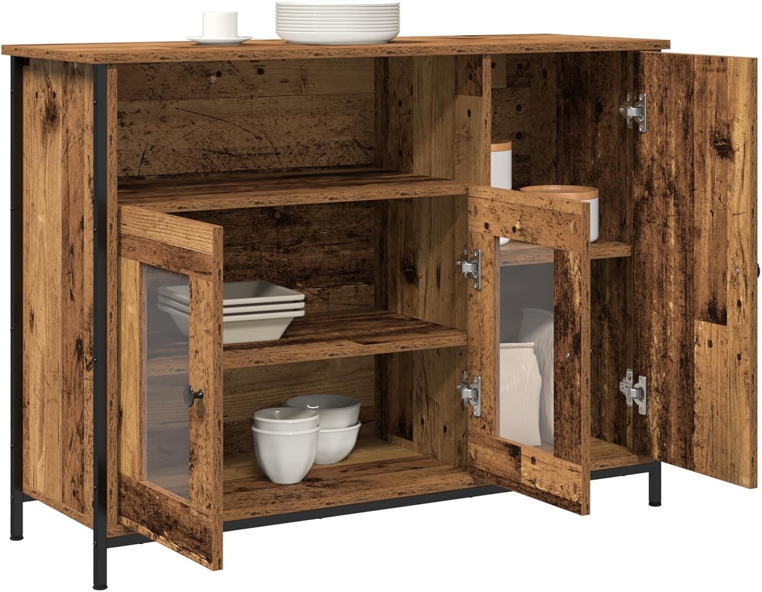 Rustic Wood Sideboard Cabinet Glass Doors Storage Unit 100x35x75cm