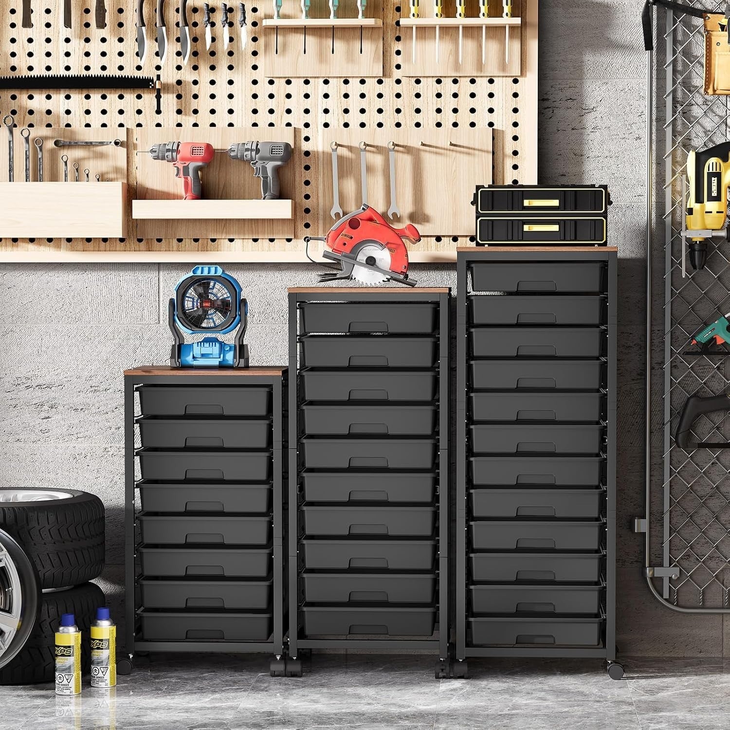 12 Drawer Storage Trolley Black Craft Organizer Cart with Wheels