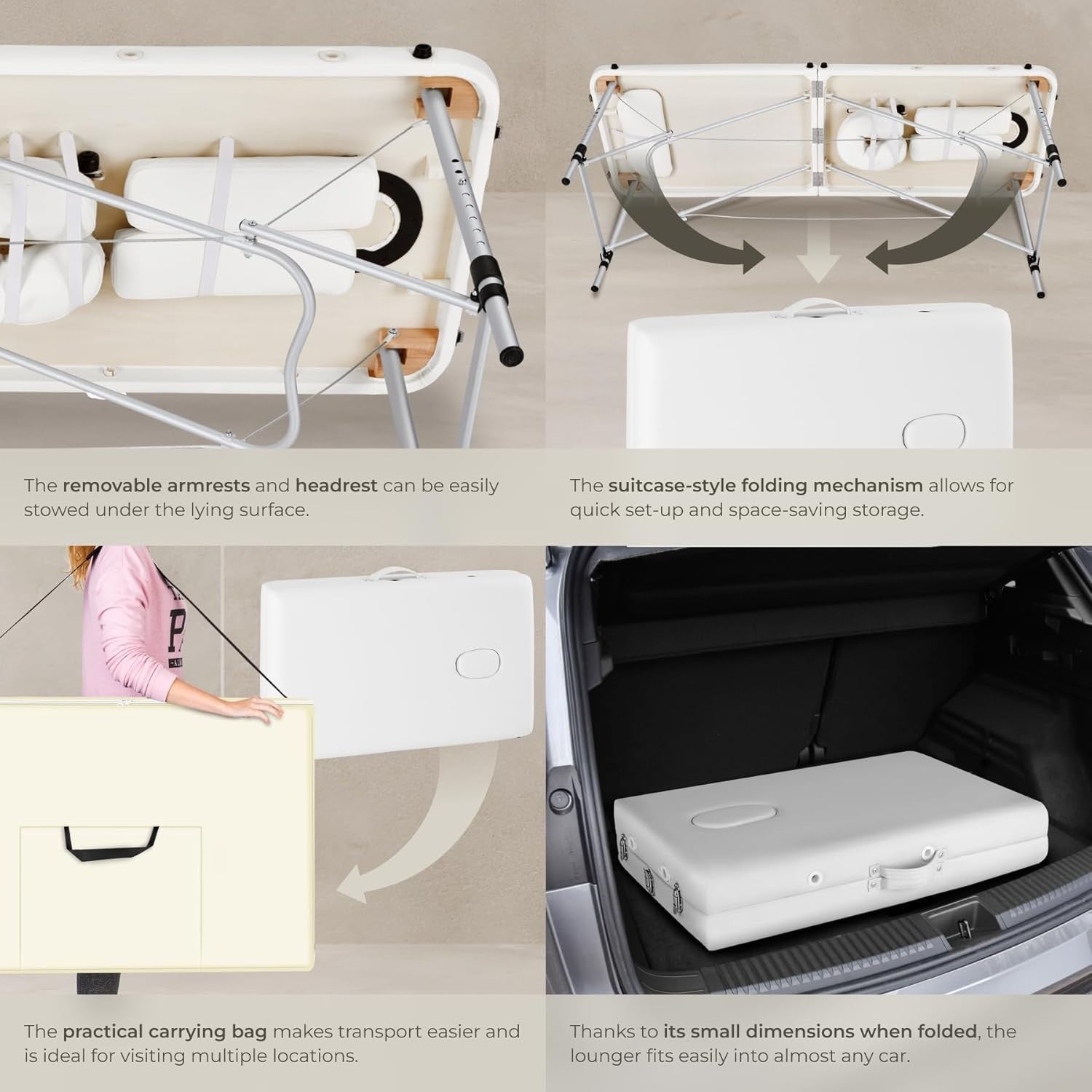 Portable Massage Table Foldable Height Adjustable Aluminium Bed + Bag White