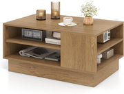 Modern Wooden Coffee Table with 2-Tier Storage & Recessed Base 86x56x41cm
