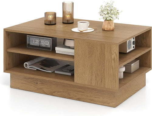 Modern Wooden Coffee Table with 2-Tier Storage & Recessed Base 86x56x41cm