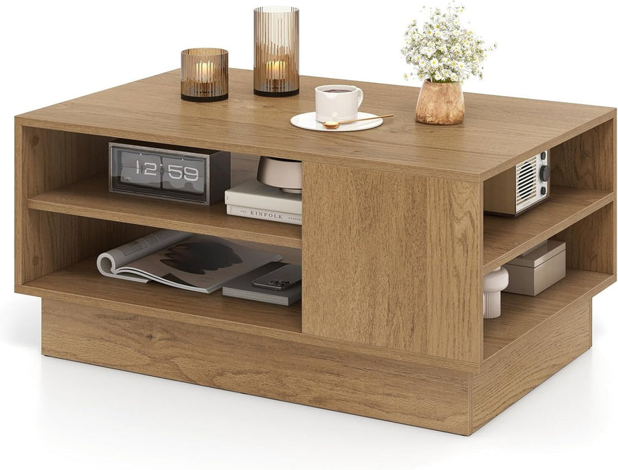 Modern Wooden Coffee Table with 2-Tier Storage & Recessed Base 86x56x41cm