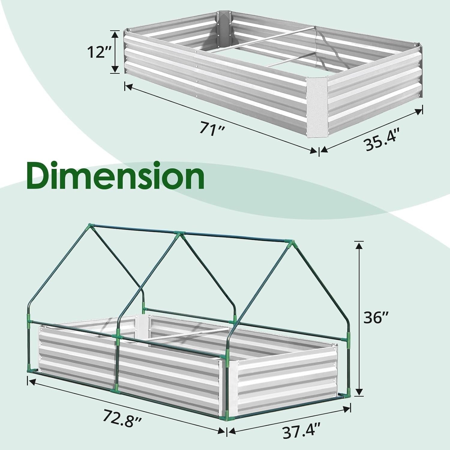 Galvanized Raised Garden Bed with PVC Cover 6x3x1ft Metal Planter Box