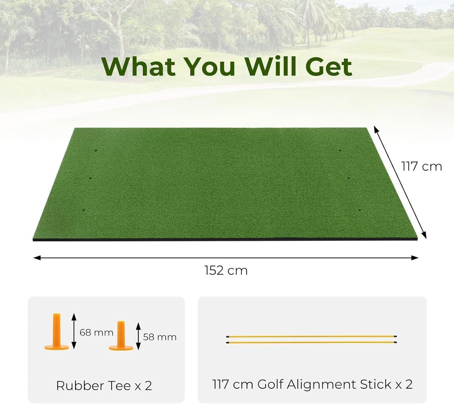 Golf Hitting Mat 5x4ft Practice Turf Alignment Sticks Rubber Tee Indoor
