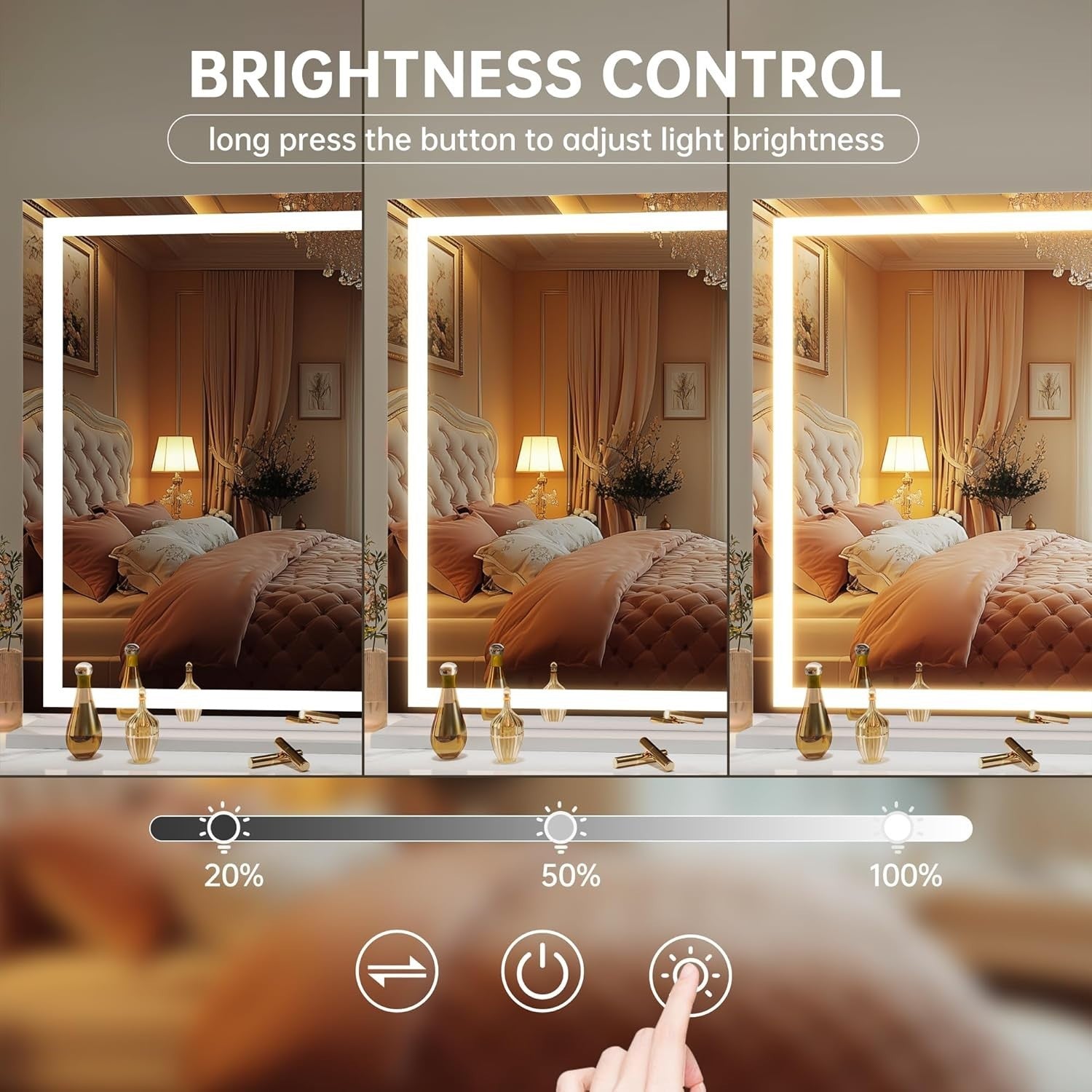LED Vanity Mirror 105x75cm Wall/Table Mount | 3 Light Modes, Touch Control
