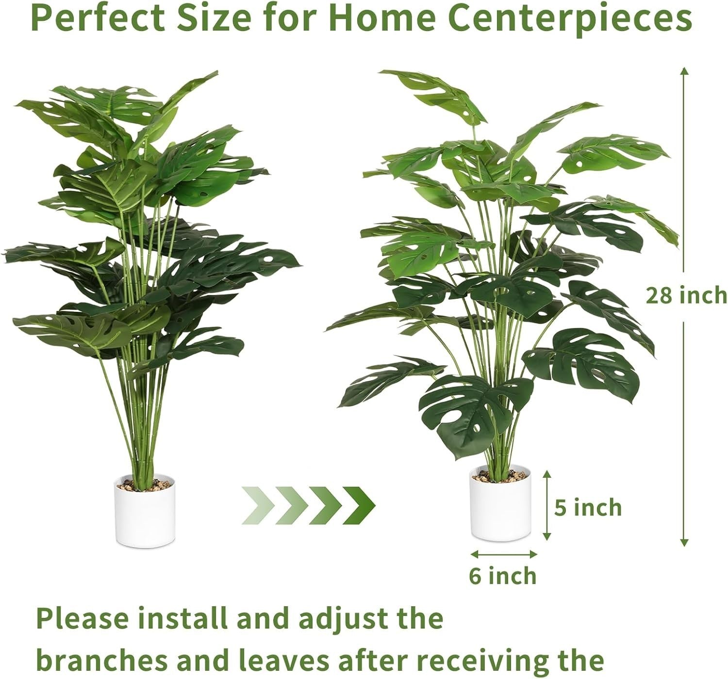28-Inch Artificial Monstera Plant Fake Tropical Tree Indoor Outdoor Decoration