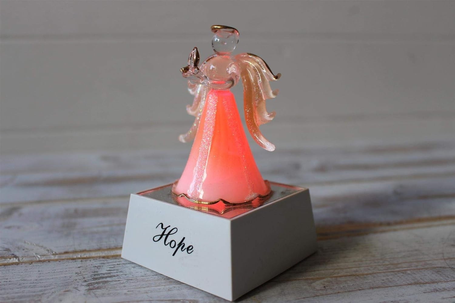 Light Up Crystal Glass Angel Ornament Hope LED Figurine Gift Home Decor