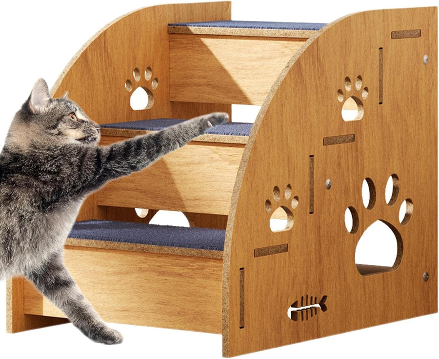 Brown Wooden Pet Stairs for Bed Non Slip Dog & Cat Steps