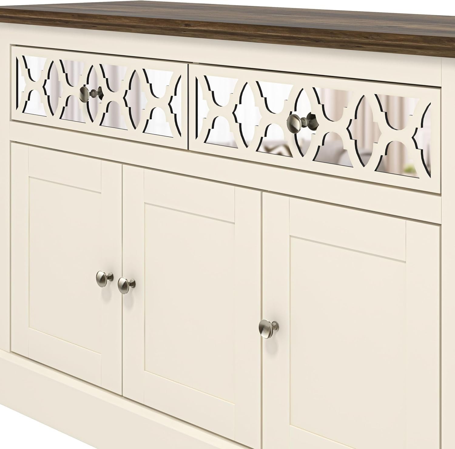Ivory Oak Sideboard Cabinet 3 Door 2 Drawer Storage Unit for Hallway