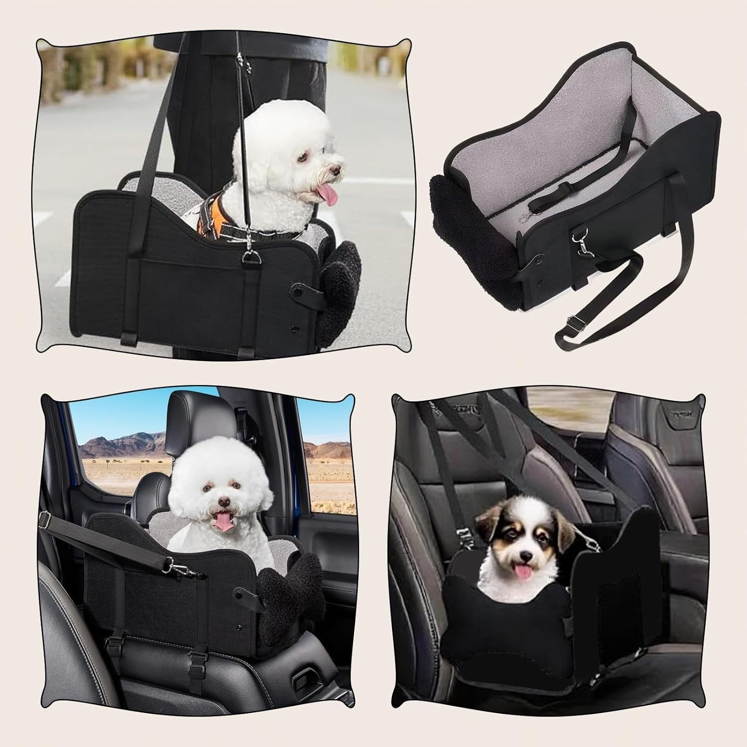 Small Dog Booster Car Seat Washable Travel Bed Safety Belt Black