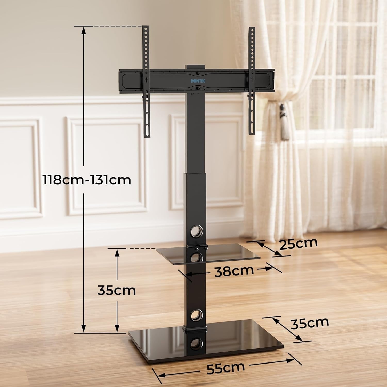 Universal TV Floor Stand 30-70” Tilt Swivel 2-Tier Shelf Max 40kg VESA 600x400