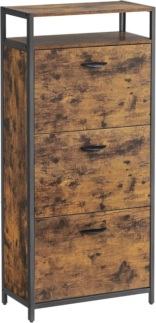 Slim Shoe Cabinet Storage with 3 Doors, Open Shelf, Holds 18 Pairs, 130cm