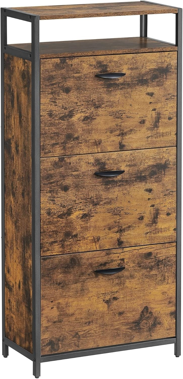 Slim Shoe Cabinet Storage with 3 Doors, Open Shelf, Holds 18 Pairs, 130cm