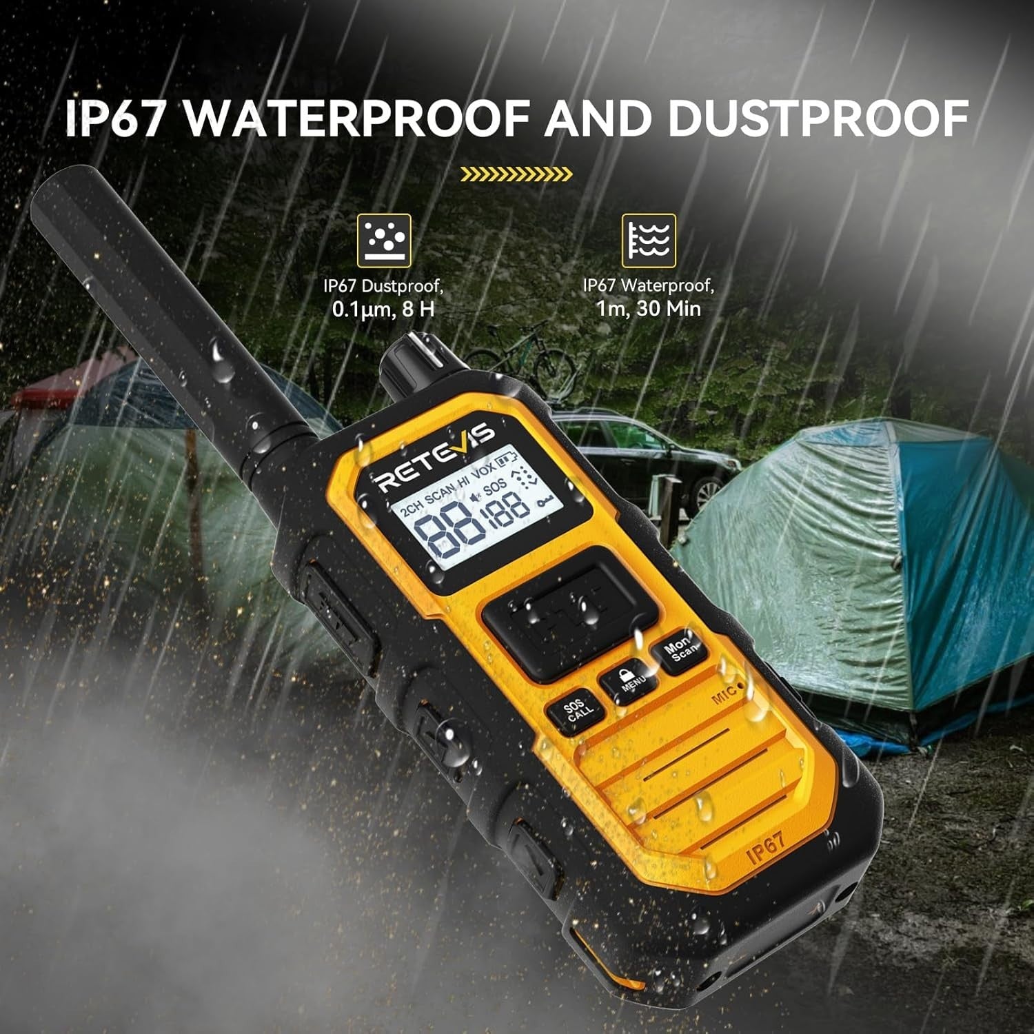 IP67 Waterproof Walkie Talkies 2 Pack 2000mAh SOS Long Range Radio