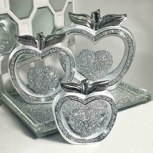 Silver Sparkly Crushed Diamond Apple Ornaments Set of 3 | Luxury Home Decor