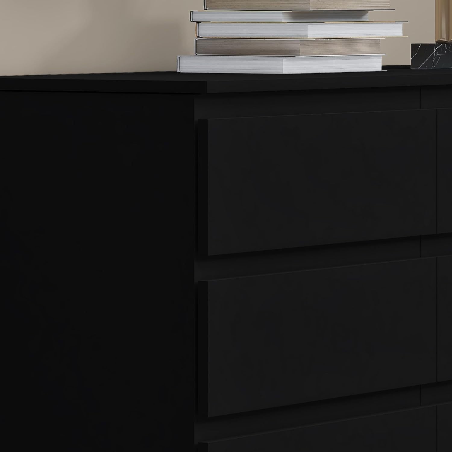 Black 6 Drawer Chest Dresser Unit Bedroom Storage Cabinet Modern MDF