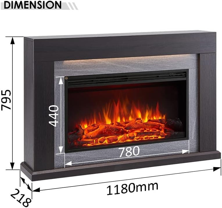47" Electric Fireplace Heater Oak Surround LED Flame Remote 2kW Modern