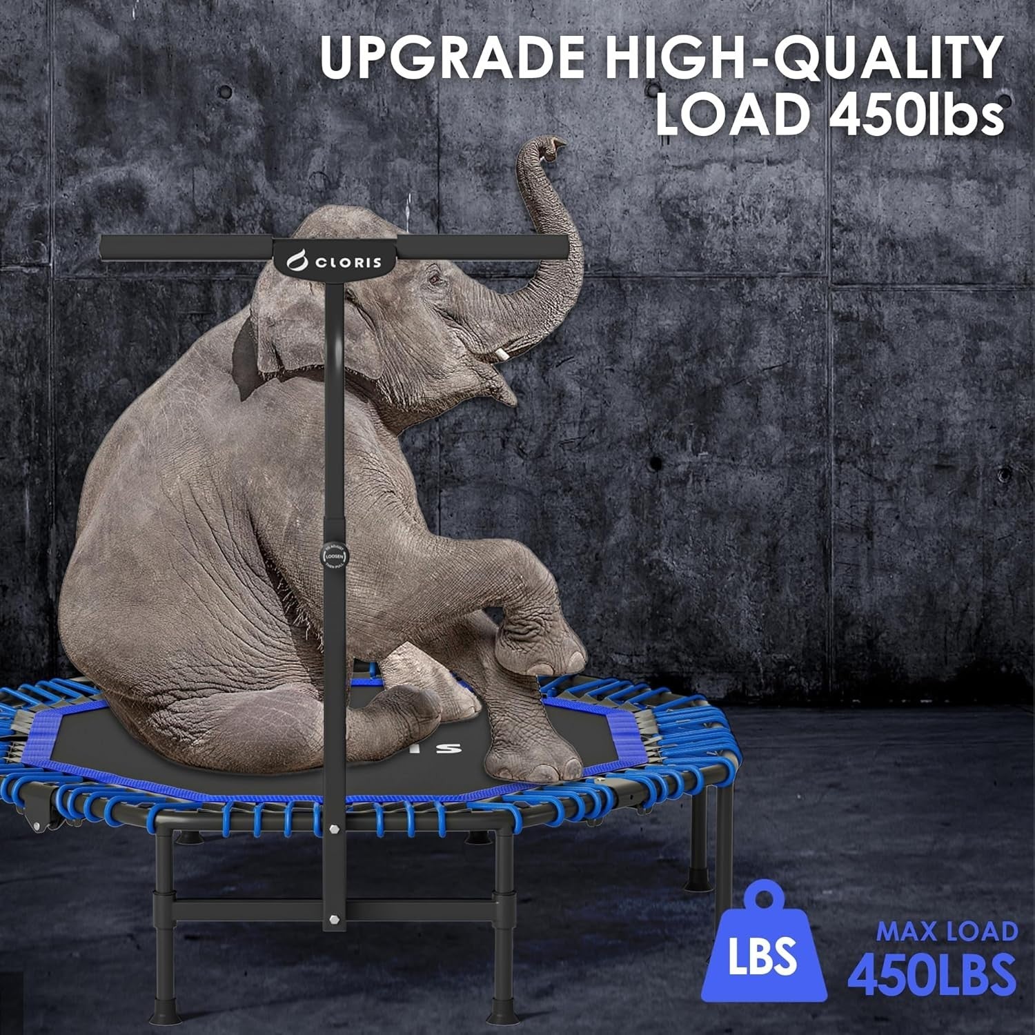 48” Foldable Fitness Trampoline Rebounder Adjustable Handle 450lbs