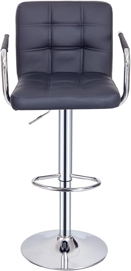 Black Swivel Bar Stool with Armrest Adjustable Height Kitchen Counter Chair