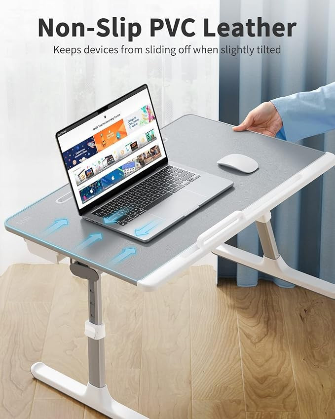 Adjustable Laptop Bed Tray Desk 60x45cm with Drawer Book Stand Grey