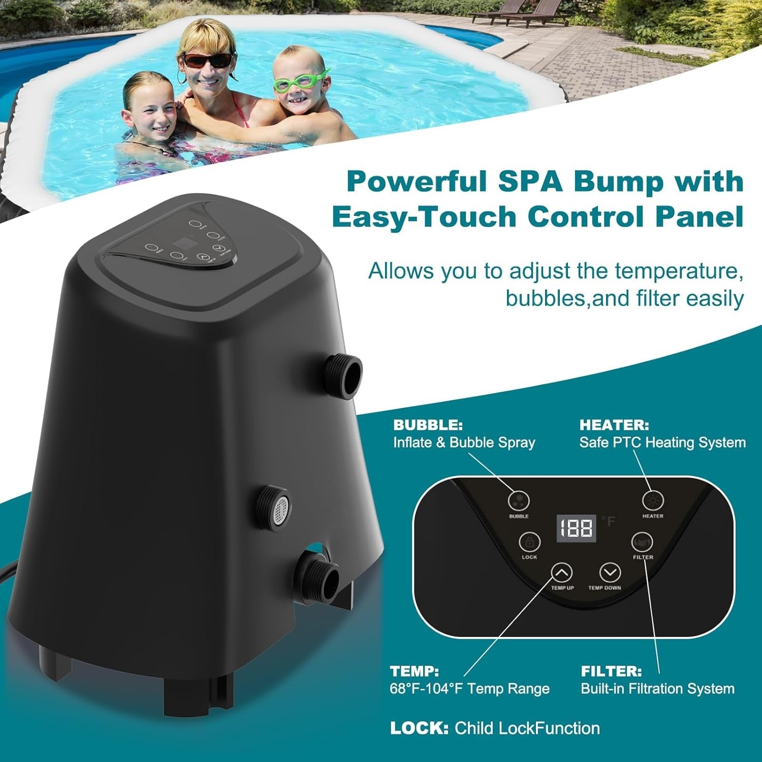 4–6 Person Inflatable Hot Tub Octagonal Spa 130 Bubble Jets Heated