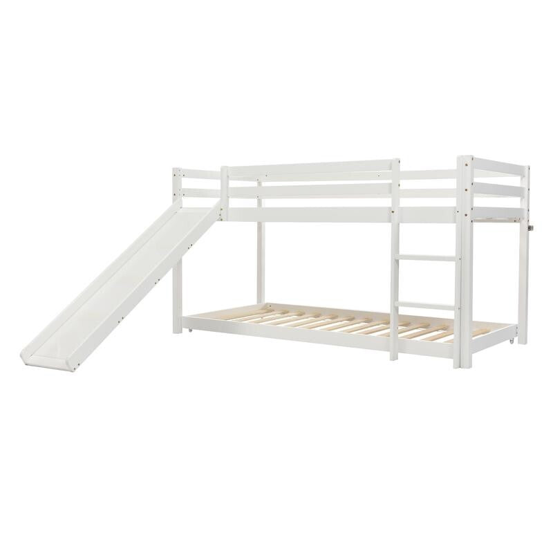 Kids Cabin Bunk Bed with Slide & Ladder Adjustable Wood Frame White 90x200