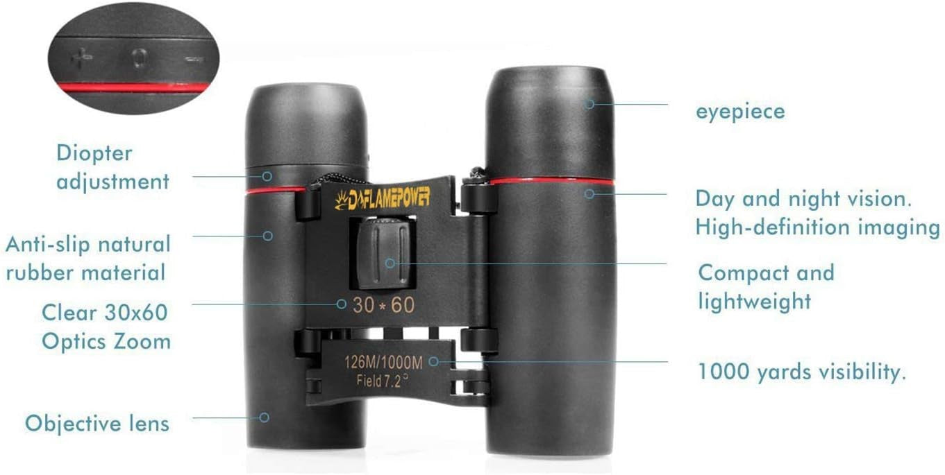 30x60 Mini Compact Binoculars Portable Folding HD Travel Outdoor Viewing