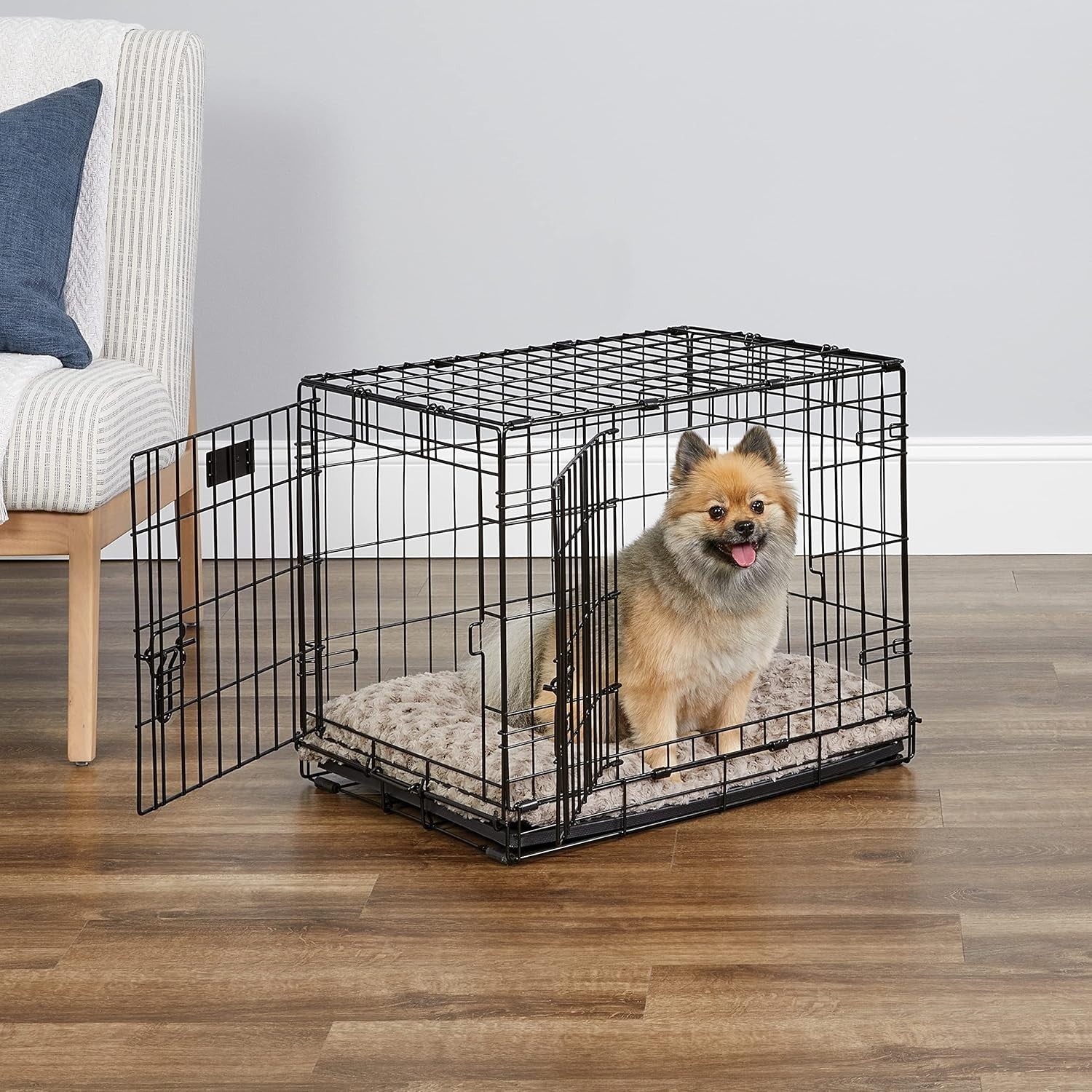 Double Door Small Dog Crate 24" Foldable Metal Cage with Divider, Leak-Proof Pan