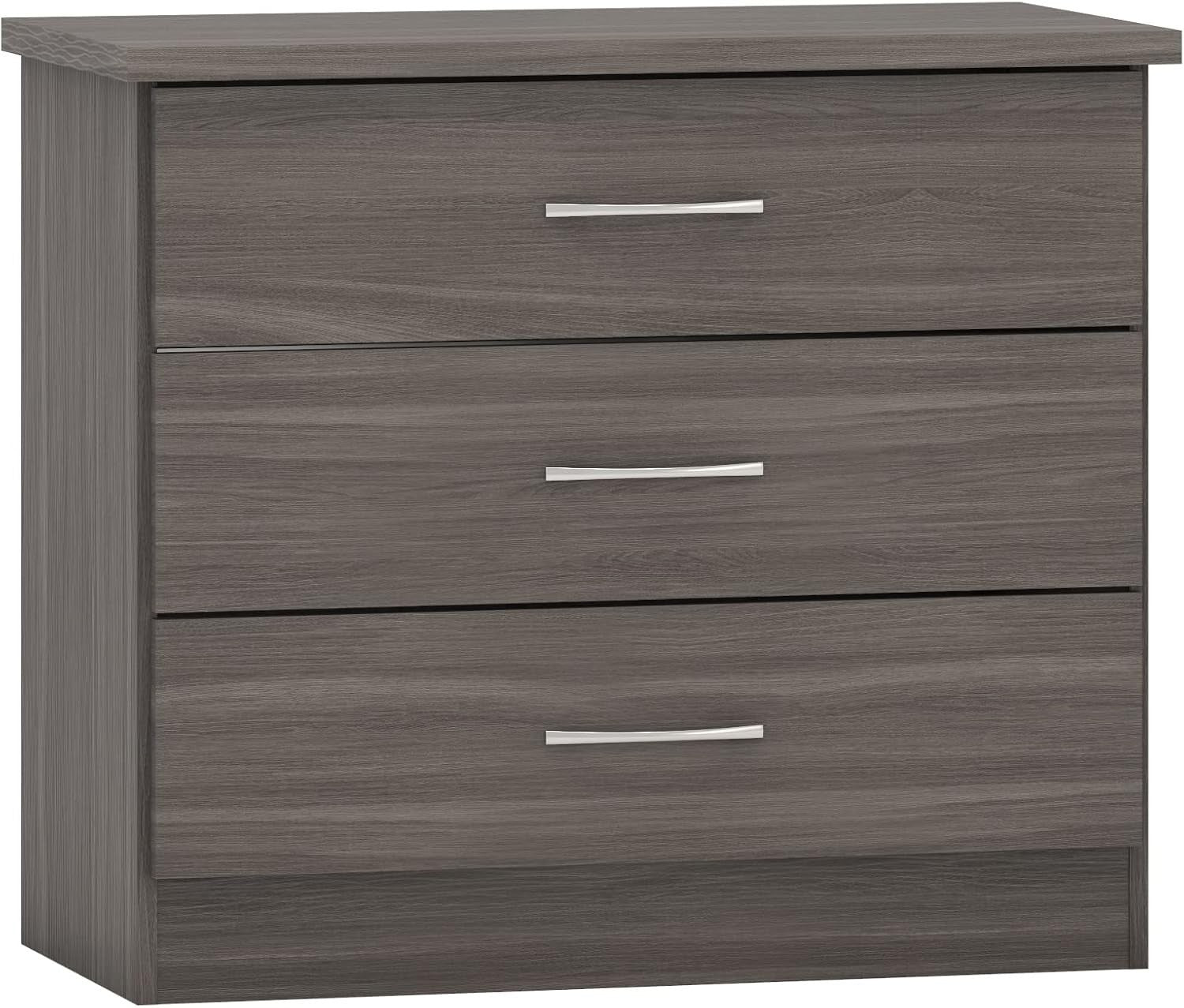 Black Wood 3 Drawer Chest Modern Bedroom Storage Unit Soft Close 81cm