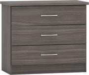 Black Wood 3 Drawer Chest Modern Bedroom Storage Unit Soft Close 81cm