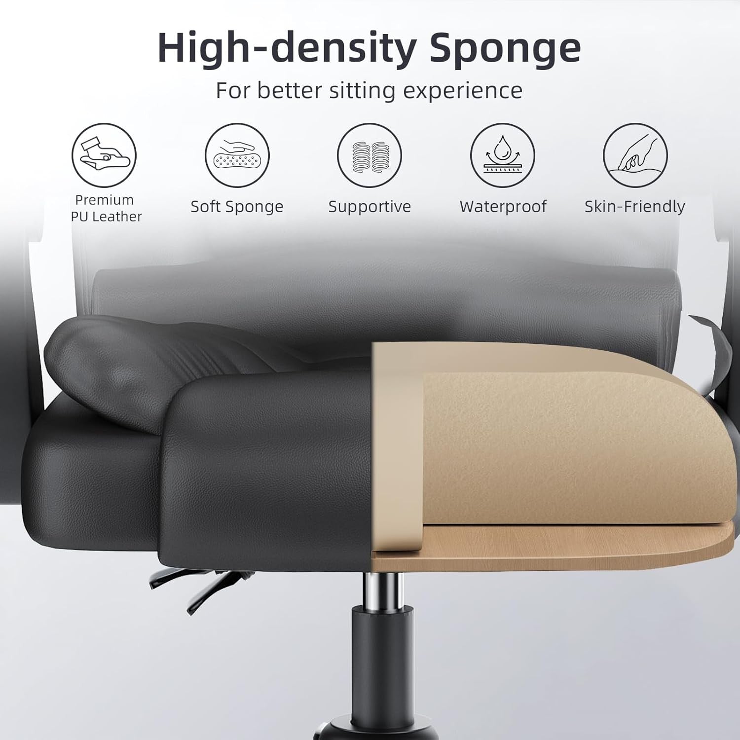 Executive Office Chair High Back PU Leather Reclining Black