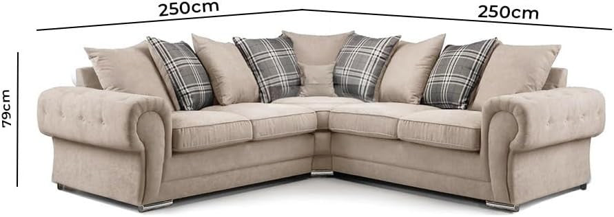 Beige Chesterfield Corner Sofa 2C2 – 5 Seater Chenille Settee with Scatter Cushi