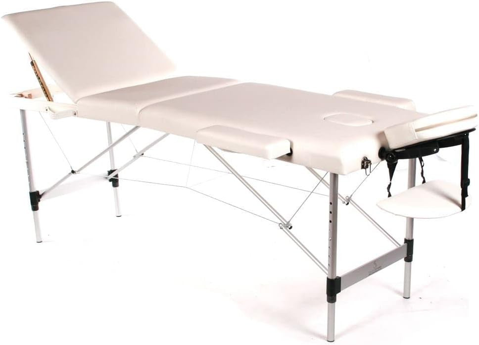 Portable Massage Table Foldable 3-Section Beauty Therapy Tattoo Bed White