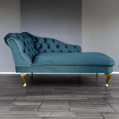 Velvet Chaise Lounge Tufted Accent Sofa Left Hand Teal Blue Chair 133cm