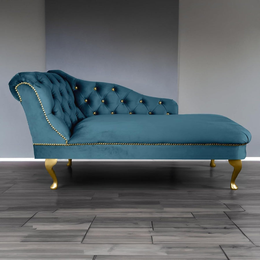 Velvet Chaise Lounge Tufted Accent Sofa Left Hand Teal Blue Chair 133cm
