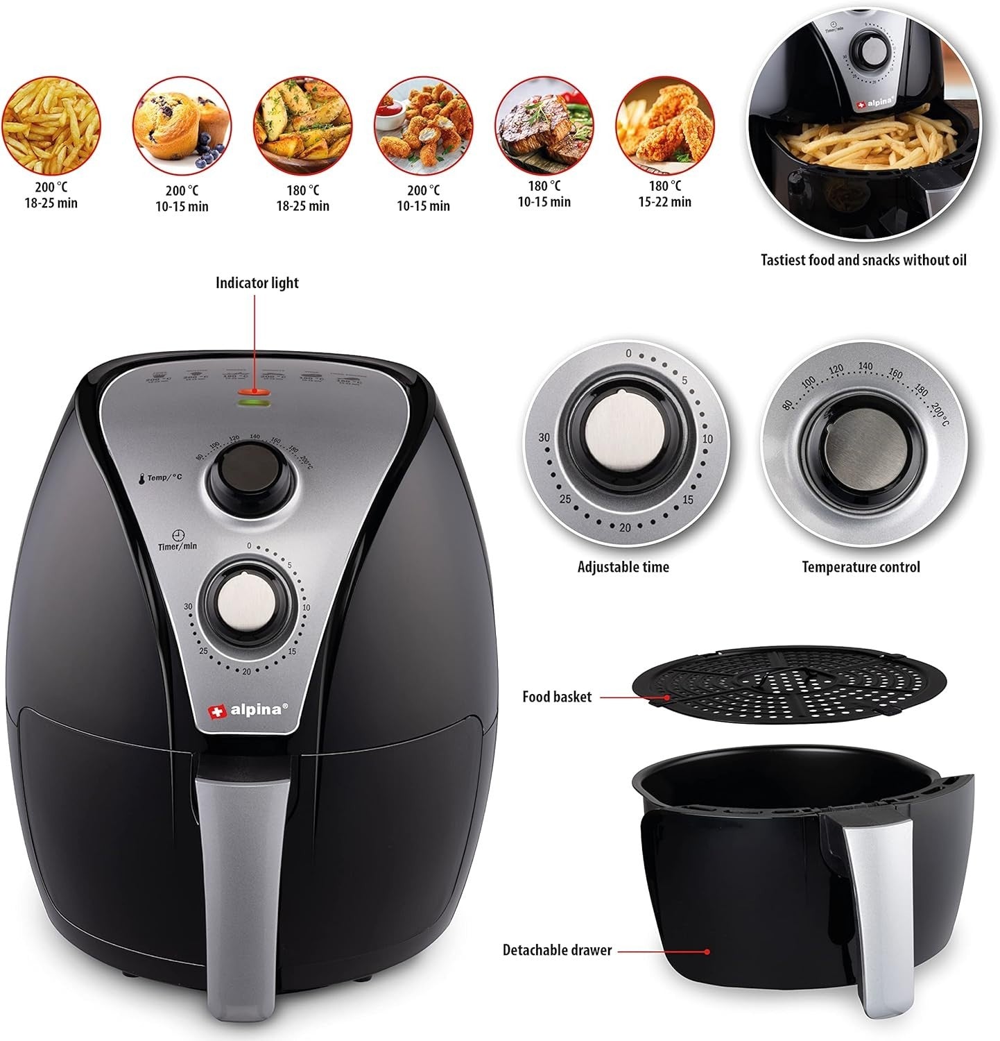 XL Air Fryer 3.2L Oil Free 1500W Adjustable Temp 80–200°C