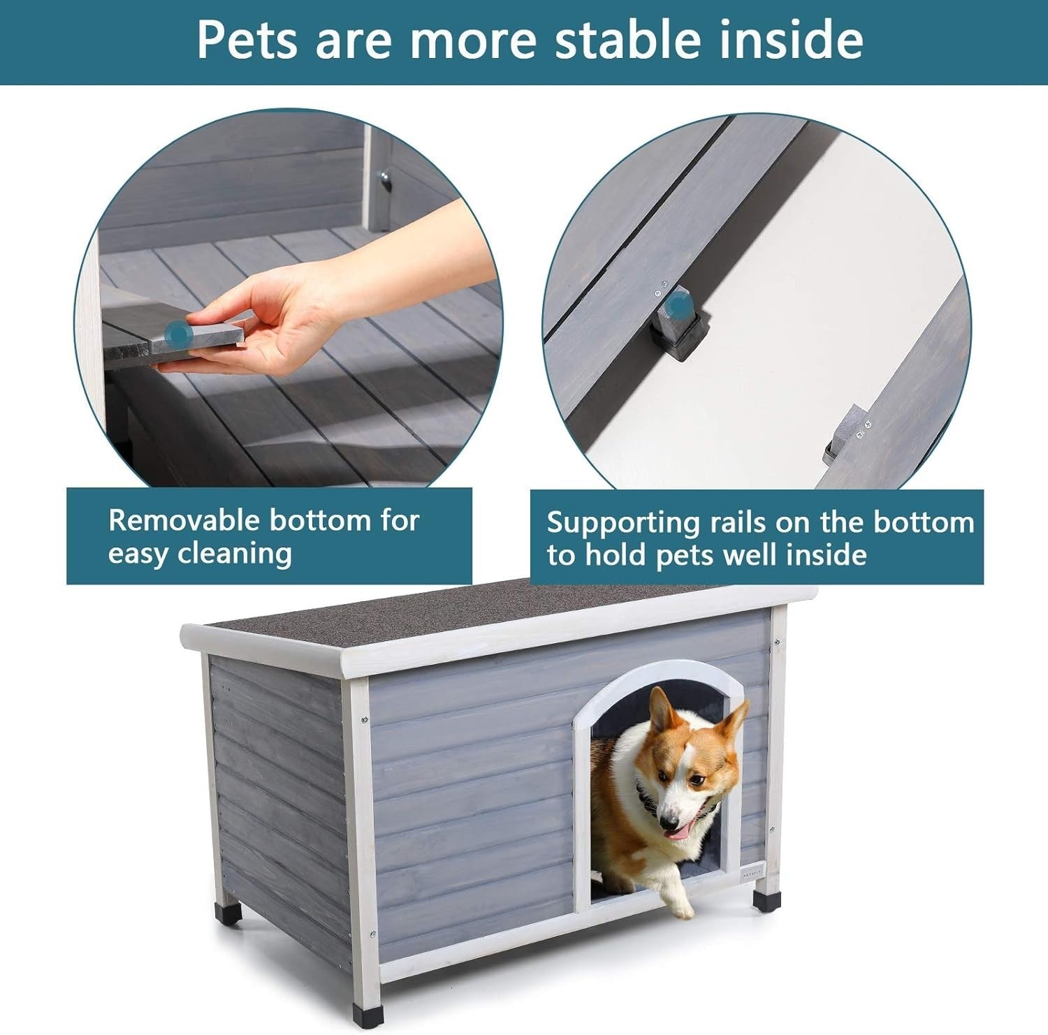 Outdoor Wooden Dog Kennel 103x66x70cm with Removable Floor & Insulated Roof