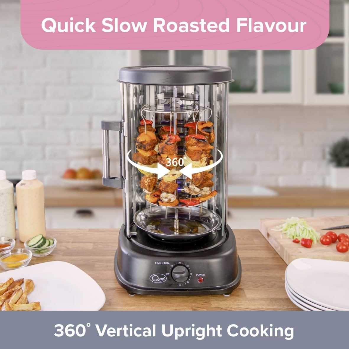 21L Rotisserie Kebab Grill 7 Skewers Vertical Cooker 1500W Timer Glass