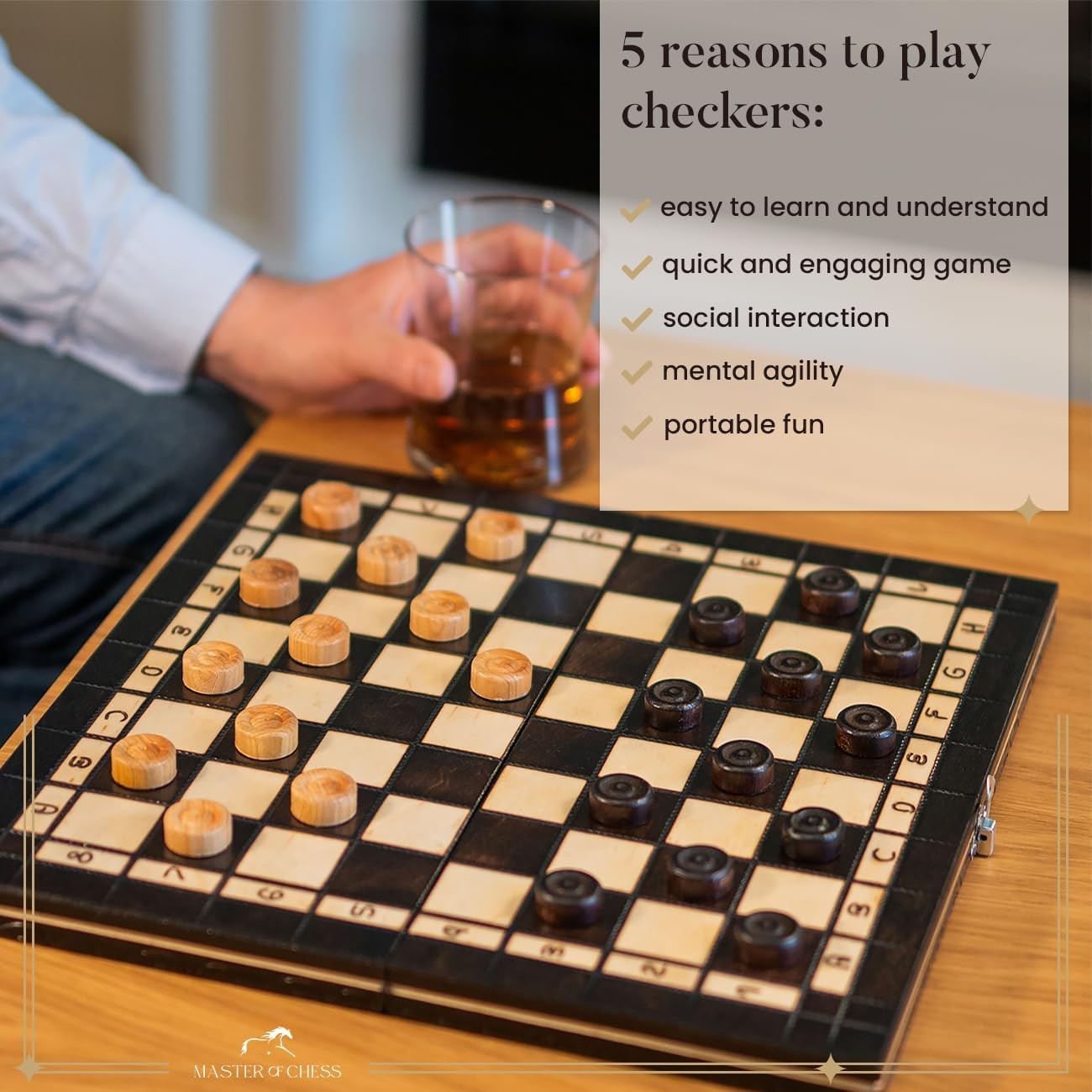 35cm Cherry Wood Chess & Draughts Set | 2-in-1 Folding Board Game for Adults & K