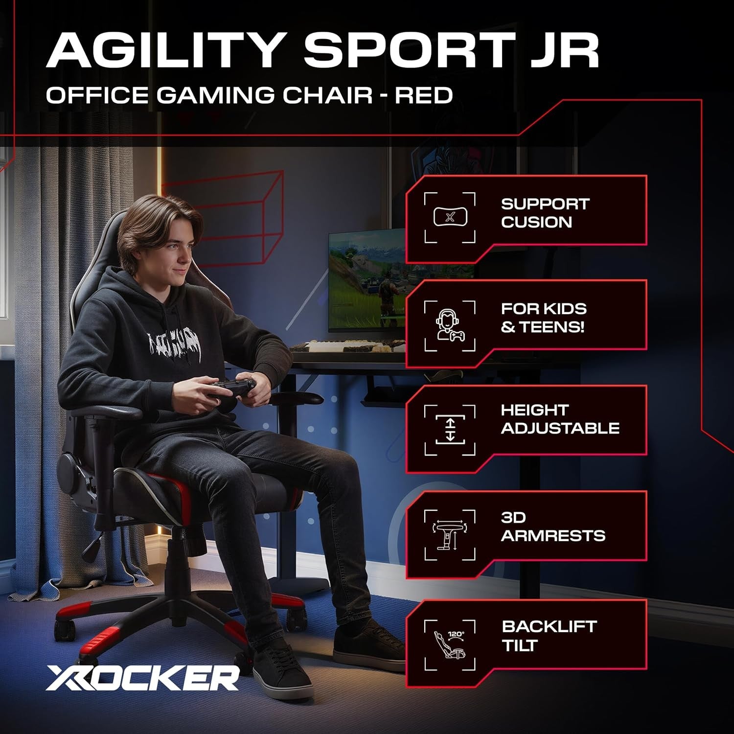 Kids Gaming Chair High Back eSports Faux Leather Black/Red