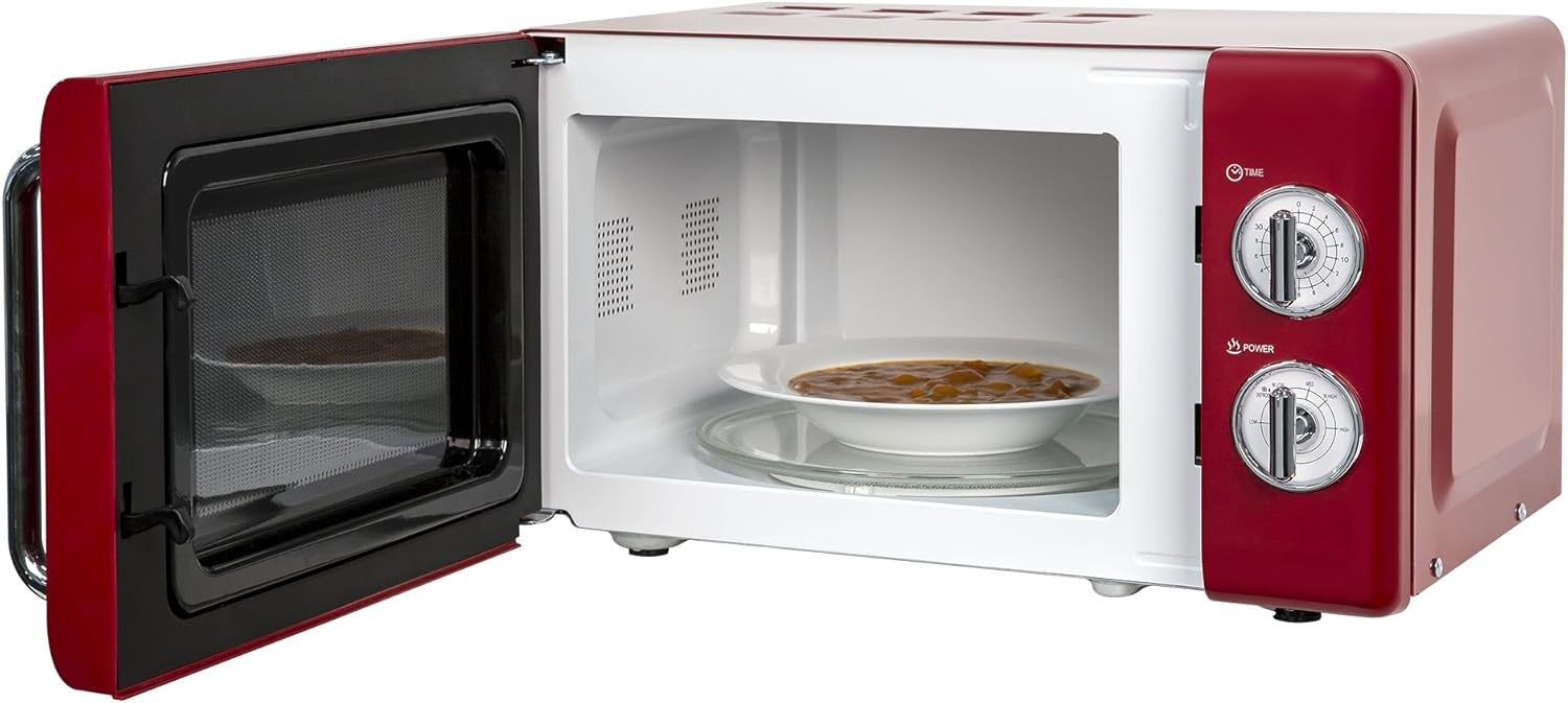17L Retro Red Microwave 700W Solo 5 Power Levels Manual Timer