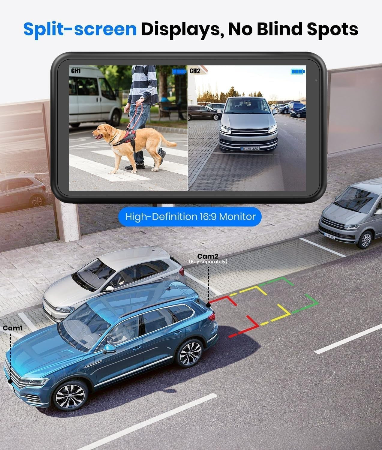 Solar Wireless Reversing Camera Kit 1080P 5" Monitor Dual Cam