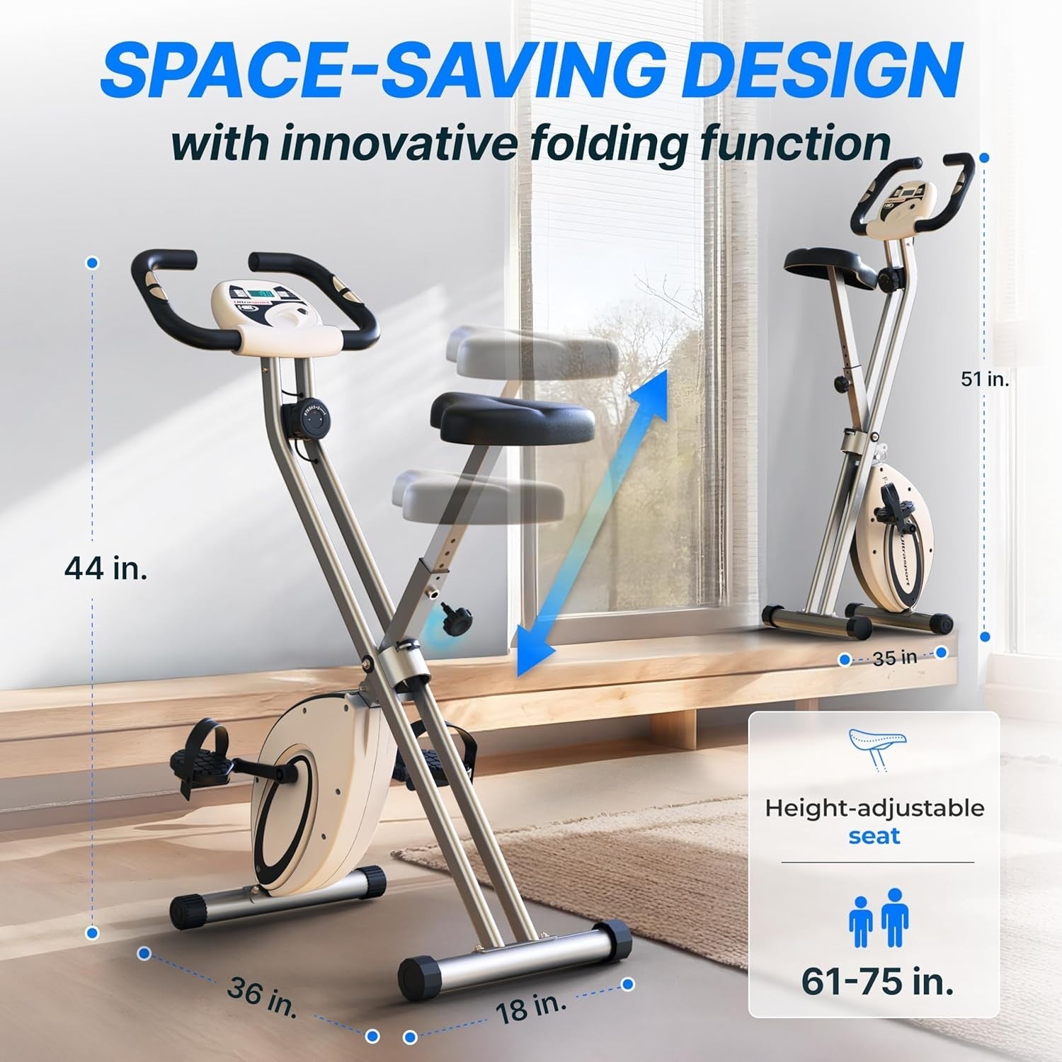 Ultrasport Folding Exercise Bike Quiet Magnetic X-Bike w/ LCD & Pulse Sensors