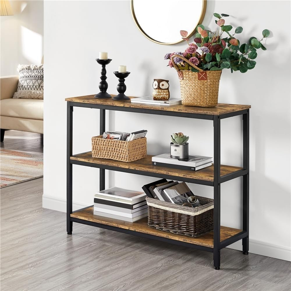 Industrial 3-Tier Console Table with Storage Shelves, 101x35x80cm
