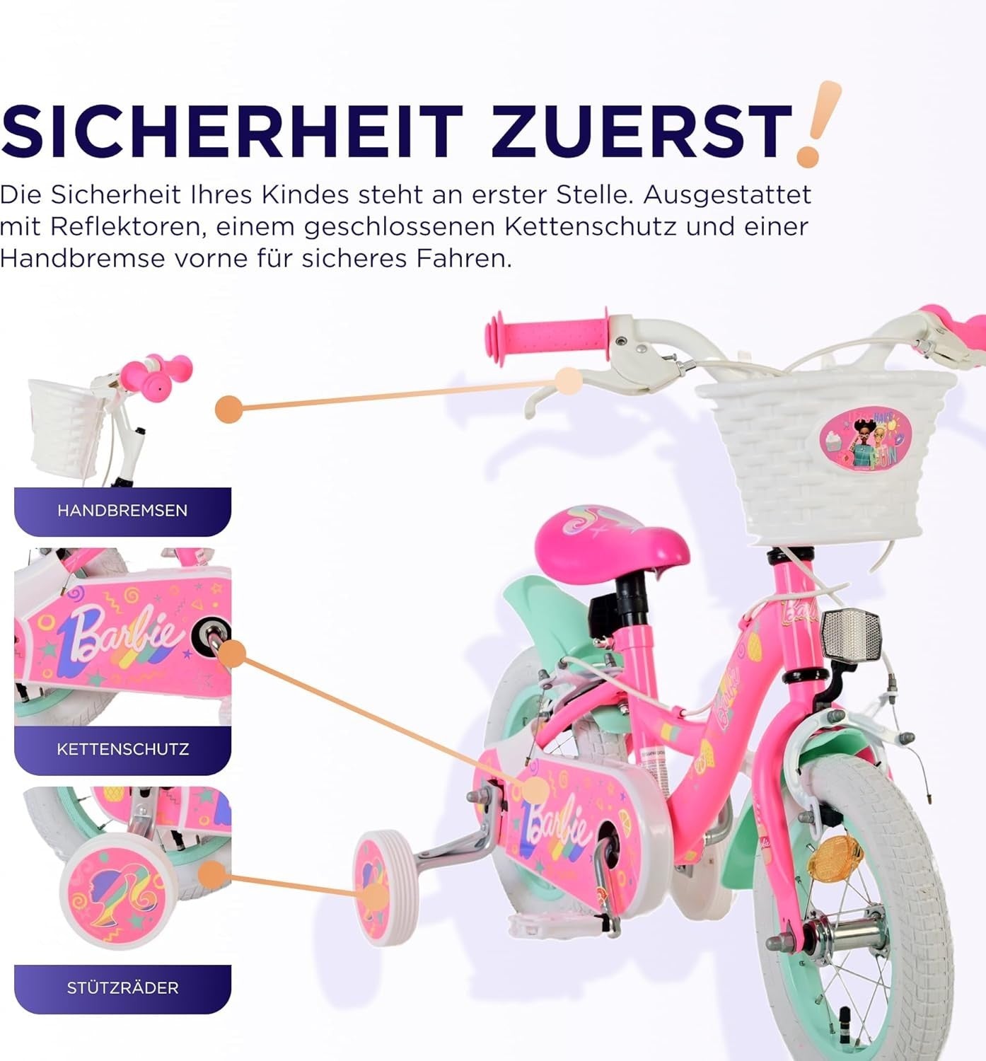 14 Inch Girls Bike Training Wheels Hand Brakes Pink Bicycle Age 3-5