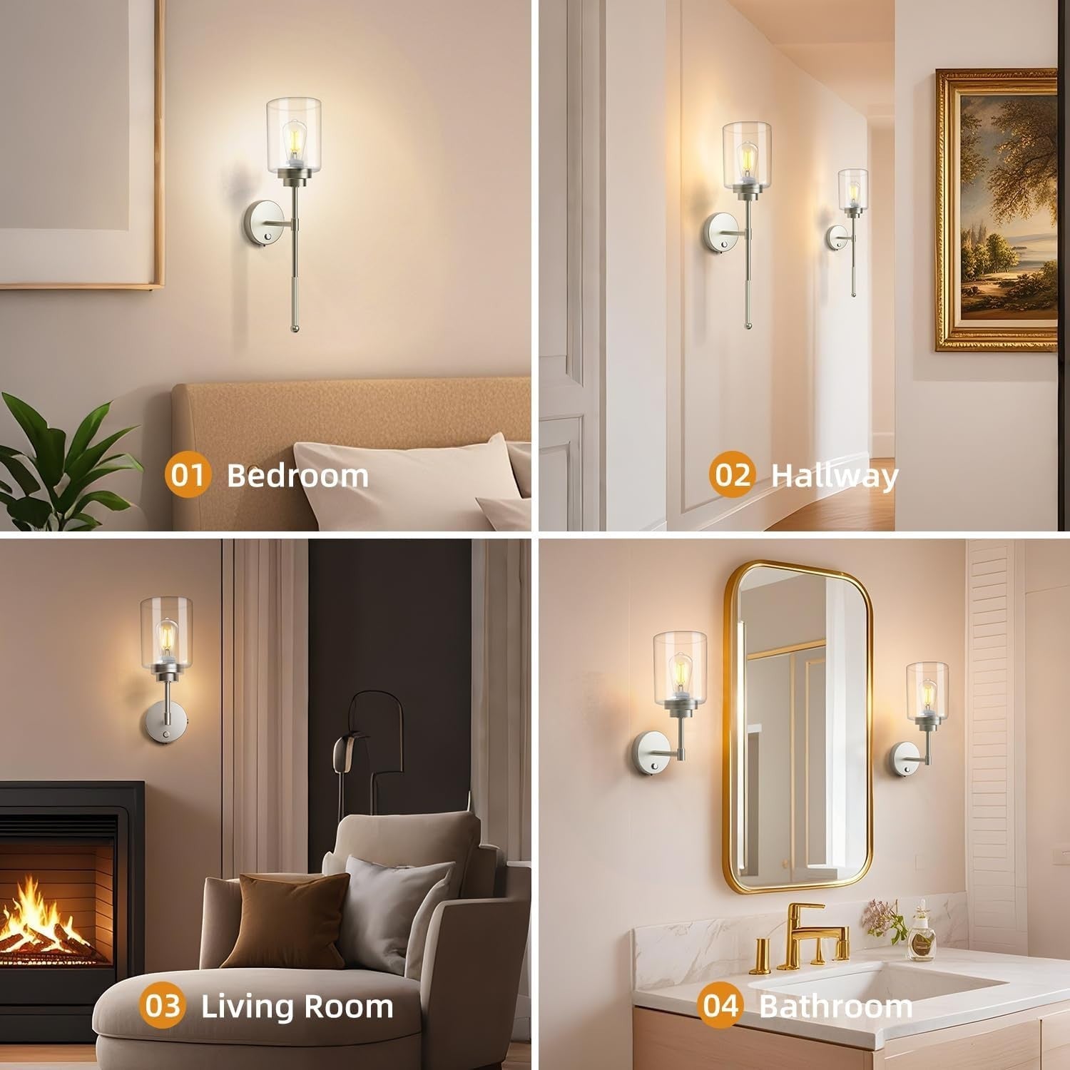 Wireless Battery Operated Wall Sconce Set of 2 with Remote, Dimmable