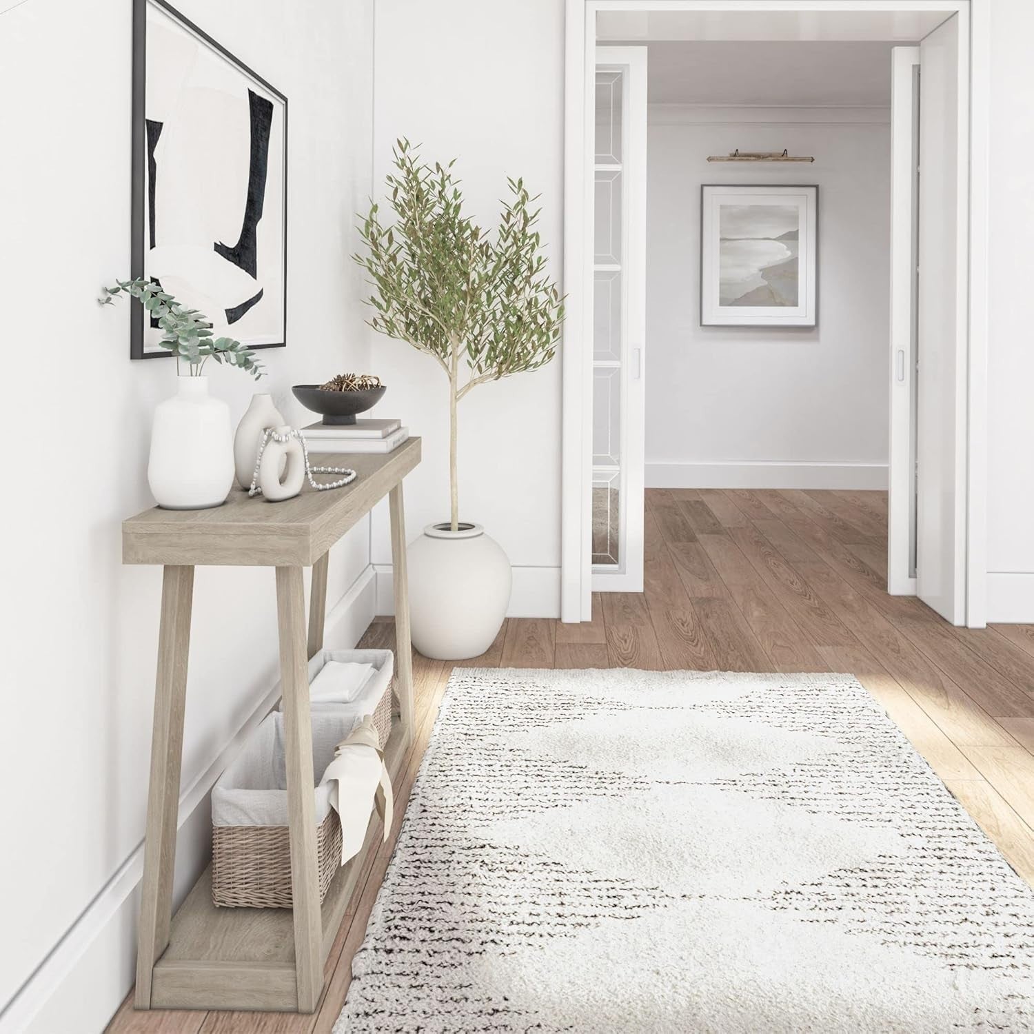 Solid Wood Console Table with Shelf – Slim Entryway Hallway Storage Unit