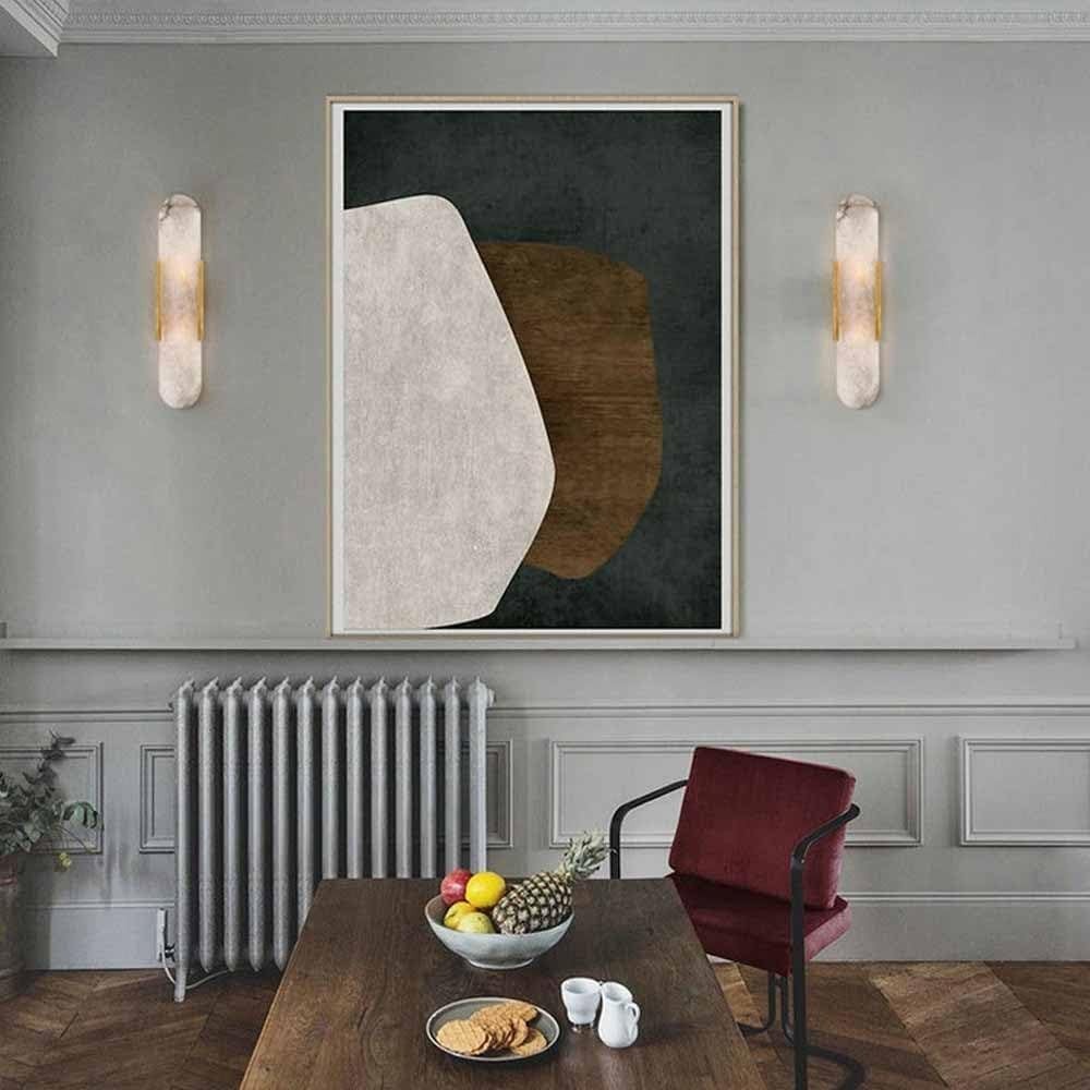 Modern Marble Wall Sconces Set of 2 Gold LED Bathroom Vanity Lights
